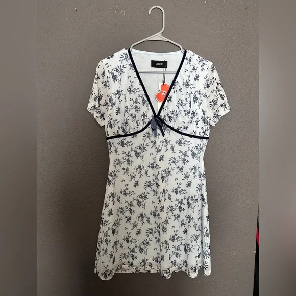 Cider | Dresses | Blue Floral Mini Dress With Blue Ribbon Lining Brand Is  Cider